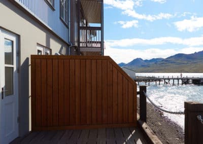 Seaside view from a hotel patio of the Fosshotel Eastfjords